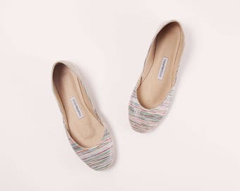 Handmade Leather Ballet Flats | Stripey | Ballet Flats | Last Pair, size 42 | Ready to Ship