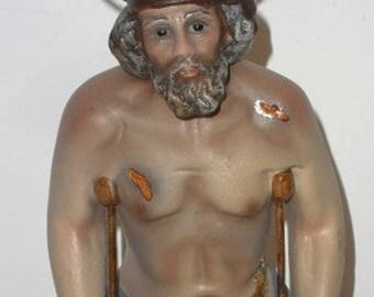 Antique Image of Saint Lazare from the 60s. Ancient religious statue crystal eyes