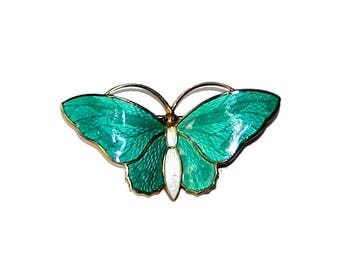 Vintage Enameled Sterling Silver Norwegian Butterfly Brooch By Aksel Holmsen