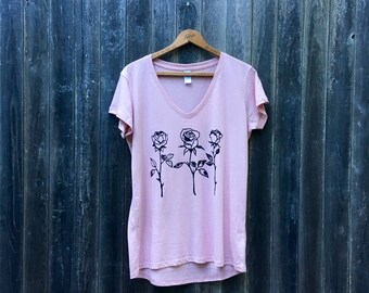 Vinyasa Tee, Loose Tee, Summer Tee, Roses Tee, Yoga Tee, S,M,L,XL
