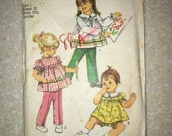 Vintage Simplicity Pattern 9090 Size 1 Toddler 1970 ADORABLE!!