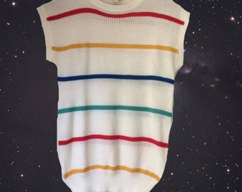 sleeveless sweater, rainbow sweater, striped sweater vest, par four for her, golf sweater, summer sweater, rainbow pattern, 80s sweater vest