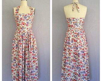 Laura Ashley dress | vintage halter neck dress | 80s floral cotton dress | xs - s
