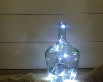 Vase bouteille lampe en verre blanc Dame jeanne vintage, bonbonne verre, bouteille de vin ancienne francaise, fench vintage glass bottle
