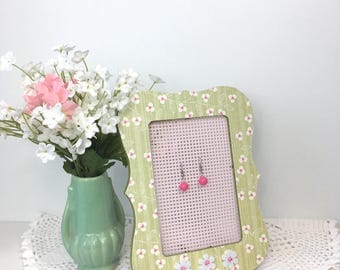 Dogwood Decoupaged Earring Holder - Picture Frame Earring Organizer - Dogwood Earring Holder
