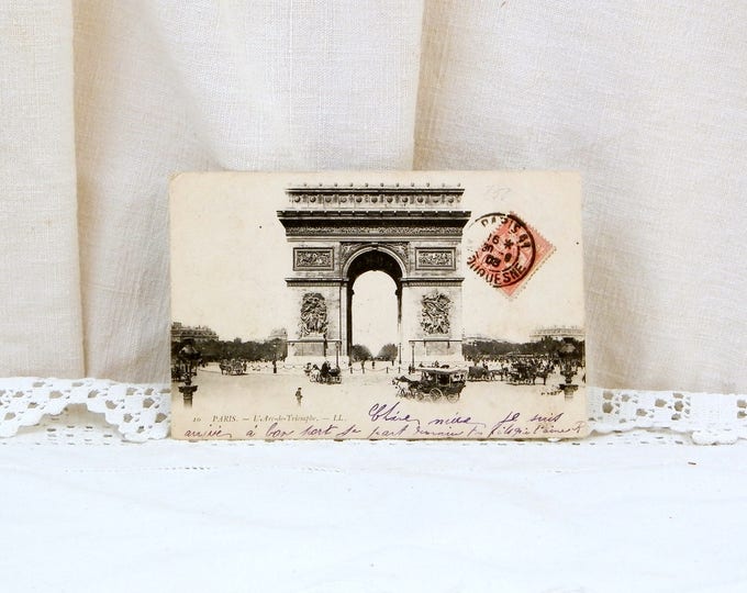 Antique French Postcard of the L'Arch de Triomphe Posted in 1903, French Decor, Souvenir Tourist Black and White Card from Paris France