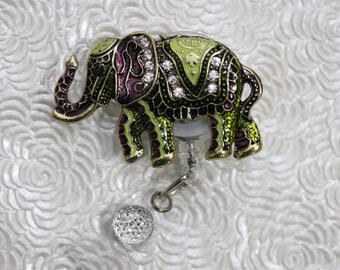 exquisite elephant - badge holder - badge reel - rhinestone - retractable - name badge holder - badge clip - badge bling - nurse jewelry