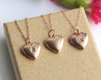 Personalized Locket Necklace, Initial Necklace, Rose Gold Heart Locket, Initial Heart Locket, Heart Necklace, Monogram Locket, Gift for Her