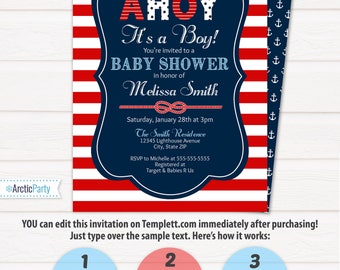 Nautical Baby Shower Invitations - Nautical Invitation - Nautical Shower - EDIT at home NOW with Templett.com!!! - Sugar Shebang