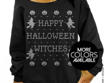 Happy Halloween Witches, Halloween Sweatshirt, Off the Shoulder, Oversized, Slouchy Sweatshirt, Halloween Costume, Women's Clothing, Witch
