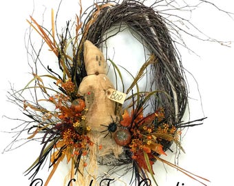 Halloween Wreath, Ghost Wreath, Fall Wreath, Fall Door Decor, Prim, Halloween, Fall, Ghost, Halloween Door Decor, Birch Wreath, Fall Wreaths