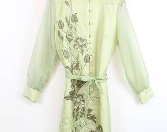 1960s SHAHEEN Dress Large Vintage 60s SHIFT Dress ORGANZA