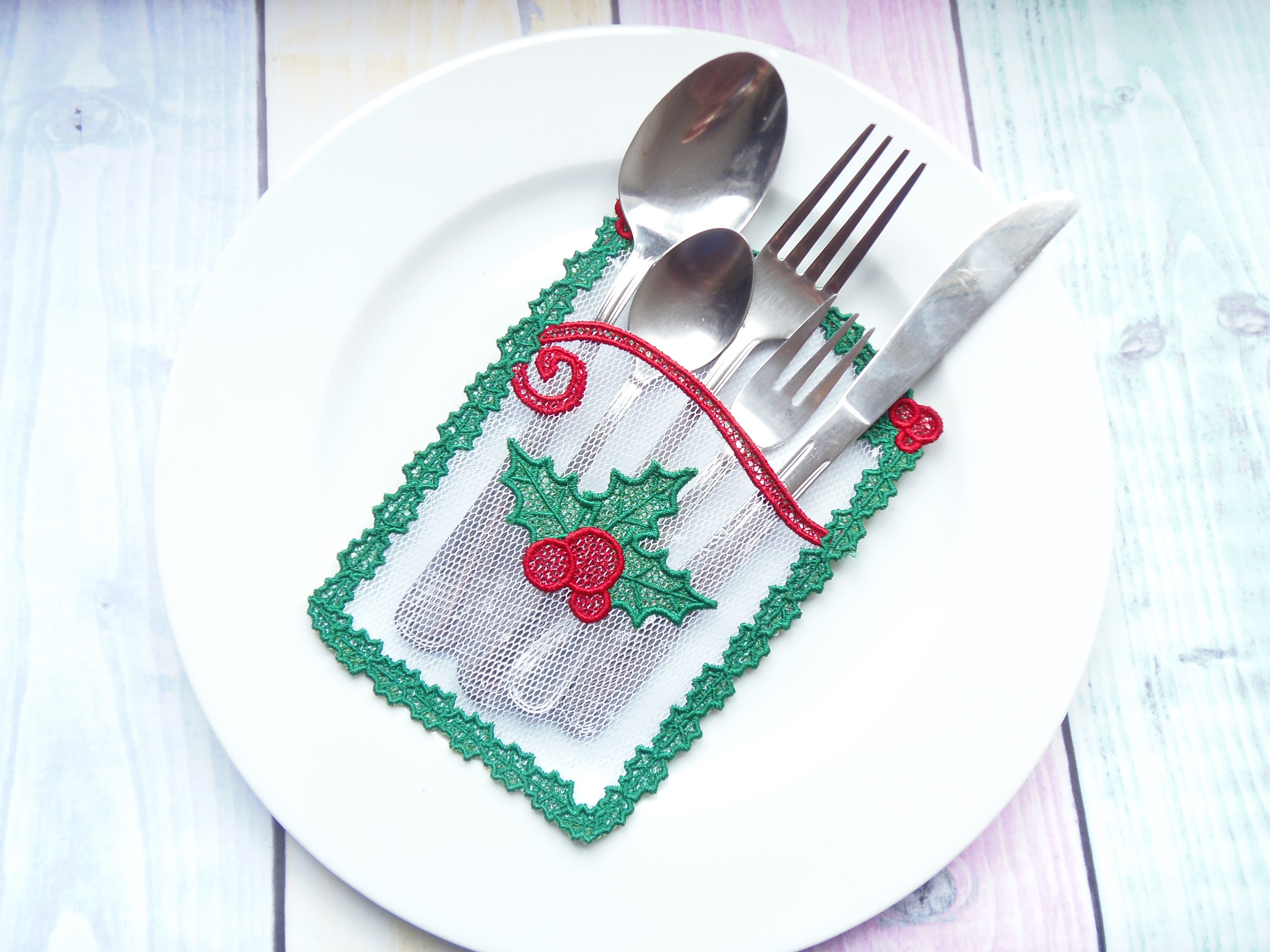Christmas Silverware Holder In The Hoop Machine Embroidery