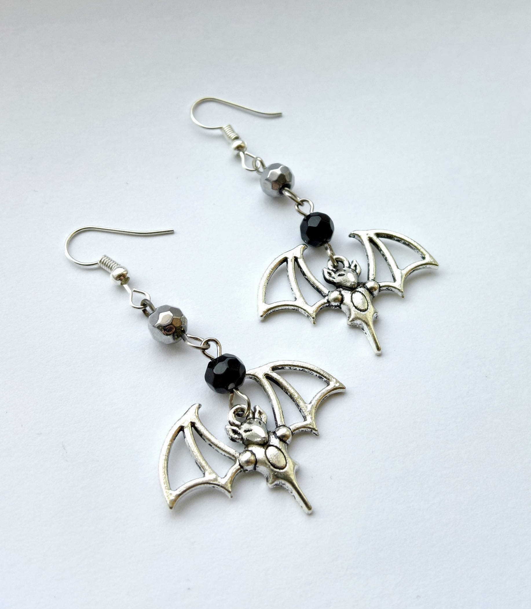 Gothic Filgree silver bat earrings
