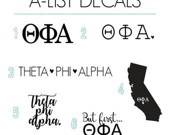 Theta Phi Alpha Decal Pack / Theta Phi Stickers / Sorority Decal Set of 6 / Theta Phi Alpha Car Decal / Laptop Decal / Theta Phi Vinyl Decal