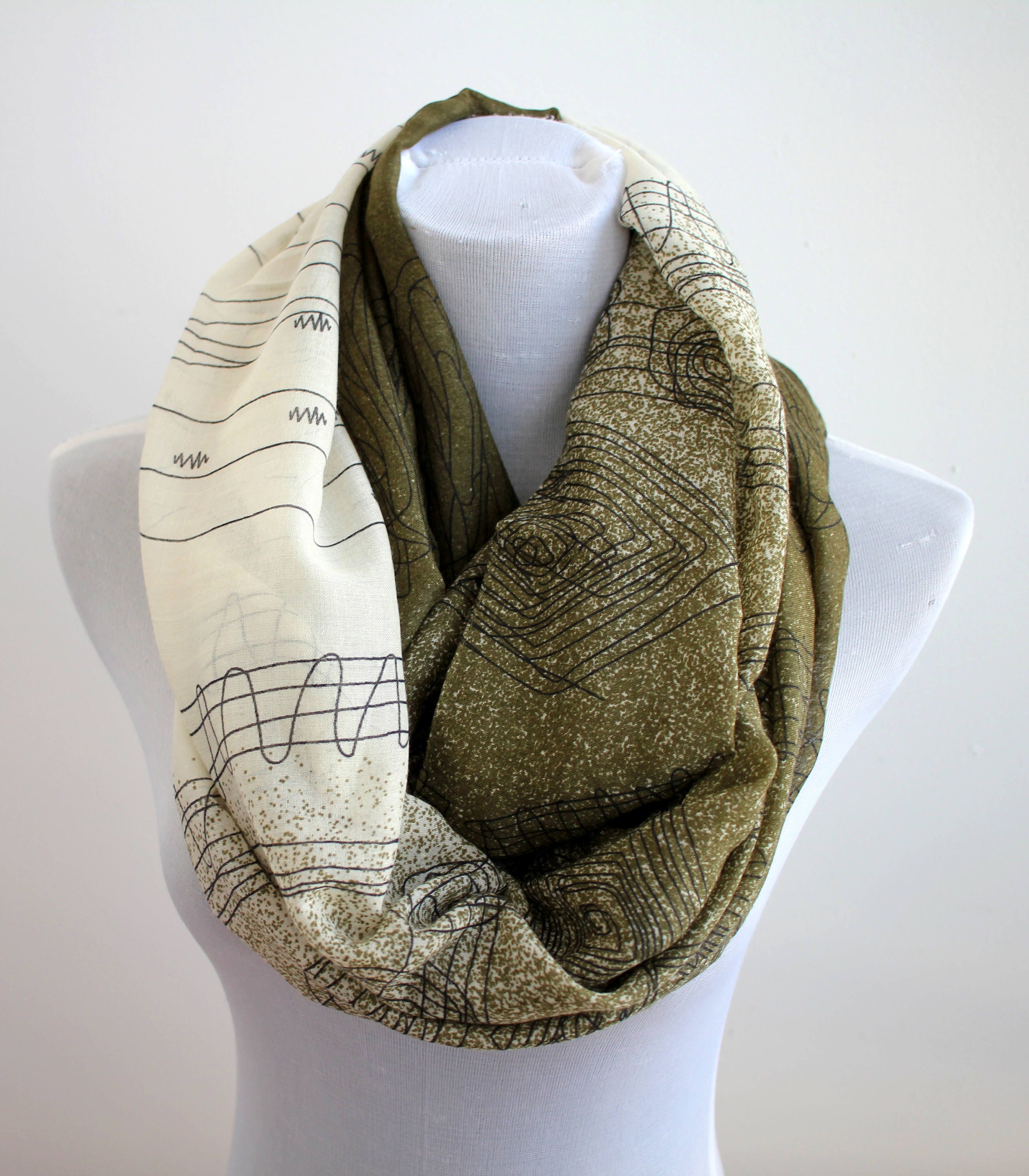 Olive Green Scarf Boho Scarf fall scarf loop scarf winter