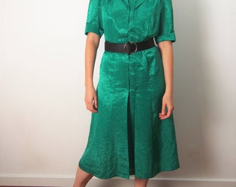 Vintage Green Silky Midi Dress