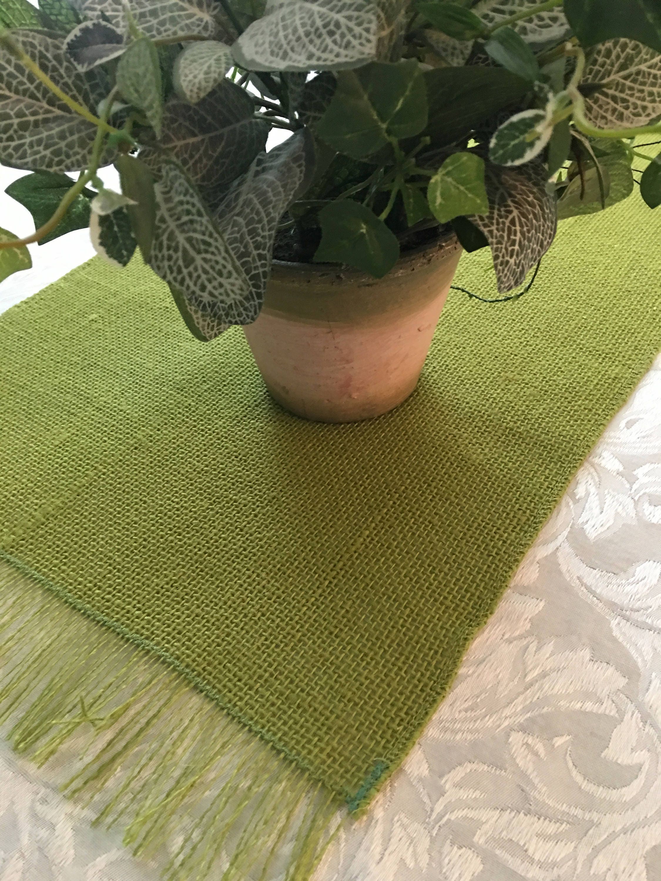 Small moss green burlap table runner two sizes for