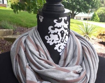 SALE!Brown Gray Stripe Nursing Scarf/Infinity Scarf/Nursing Cover/ Breastfeeding Cover/ Jersey Knit Scarf/ Breastfeeding Scarf/ New Mom Gift