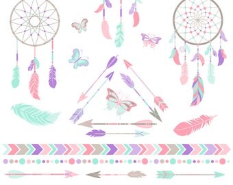80% OFF SALE Dreamcatcher Clipart, Dream Catcher Clipart, Arrows, Tribal, Boho, Printable, Commercial Use