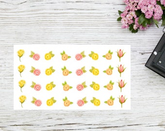 Planner stickers small yellow and pink roses