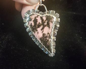 Conversation Heart, Rhodonite Heart ,Sterling silver pendant, OOAK,Artisan pendant