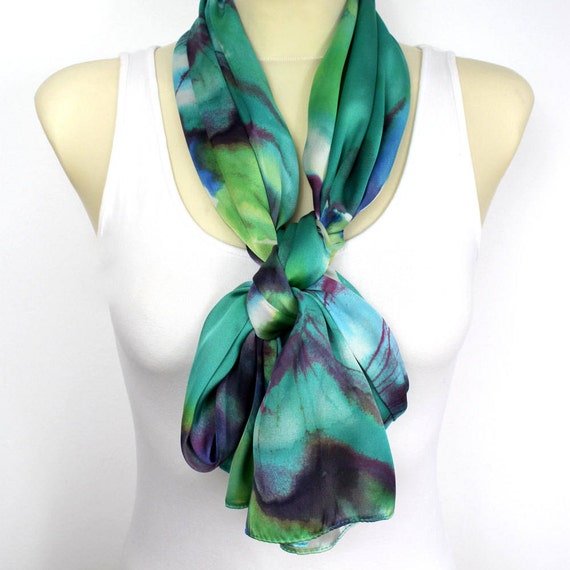 Boho Floral Scarf Satin Silk Scarf Floral Print Scarf Olive Green Shawl Unique Birthday Gift for mom girlfriend Summer Outdoor Summer Party