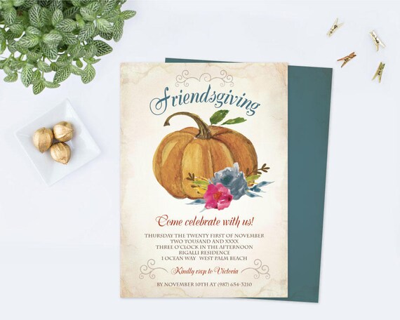 Friendsgiving Invitation Template Pdf Thanksgiving Dinner Invite Give Thanks Editable Invite Friendsgiving Menu Template