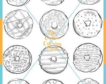 Donut coloring page | Etsy