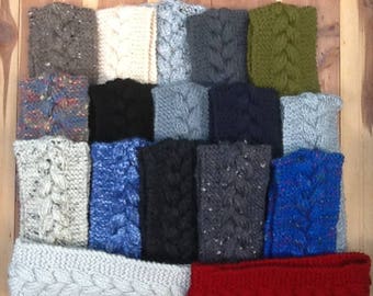 Cable Knit Headband, ear warmers, choose width, optional fleece lining, color grey, beige, black, white, brown, olive, more, cable headband