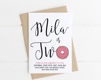 Donut Birthday Invitation, Rise & Shine It's Donut Time, 1st Bday Brunch Pajama Party Invite, Girl 2nd, 4th, Printable Pink Sprinkles