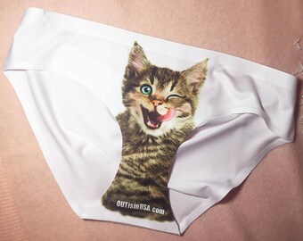 OUT is in USA Puss Panties,winking pussy Panties,Lesbian pussy panties,sexy pussy cat underwear,silky cat panties,small,medium, large,Xlarge