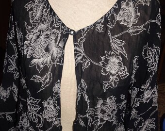 SALE Womens Sheer Black White Blouse Large Goth