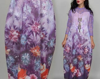 Vintage Romantik Elfe Kleid Pastell Blumen Foto Druck Spitze Kostüm Psychedelic Fotorealismus Bouquet Floral Tapestry Mesh Bridesmaid Robe L