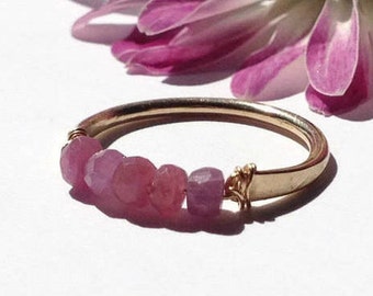 Raw Ruby Gemstone Ring-Stackable Ruby Ring-Raw Ruby Stacking Ring-Gold & Sterling Silver Rings-Ruby Bar Ring-July Birthstone Ring for Women
