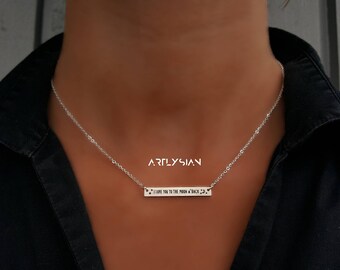I love you to the moon and back necklace, To the moon jewelry, engraved moon star, the moon necklace, engraved bar necklace, lettering charm