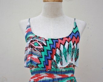 Long summer dress with Ruffles, belted at waist - one size