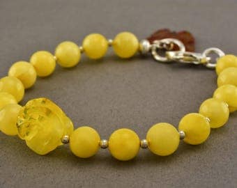 PERSONALIZED Butterscotch Baltic Amber Round Beads Sterling Silver Bracelet 7.8g