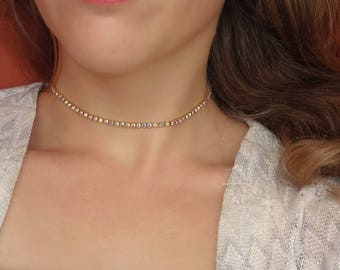 Gold Crystal Choker, Rhinestone Choker, Gift For Her, Crystal Necklace, Gold Choker, Diamond Choker, Jewelry Gift Gem Choker Thin Rhinestone