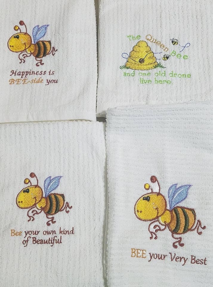 Embroidered Bee Kitchen Towels