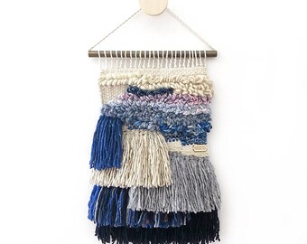 Handcrafted Weaving 22 - Woven Wall Hanging -  MEDIUM SIZE (Cream, Natural, Blues, Pinks, Grey, Navy, Gold)