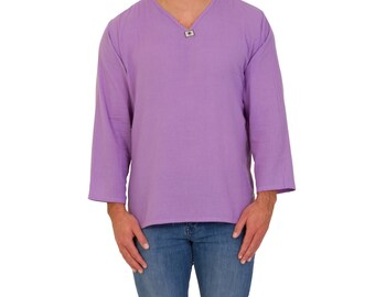 V-Neck Shirt // Long Sleeve Kurta // 100% Super Soft Cotton // Made in Thailand // Hippie Hobo Boho Bohemian Wear // Festival Clothing