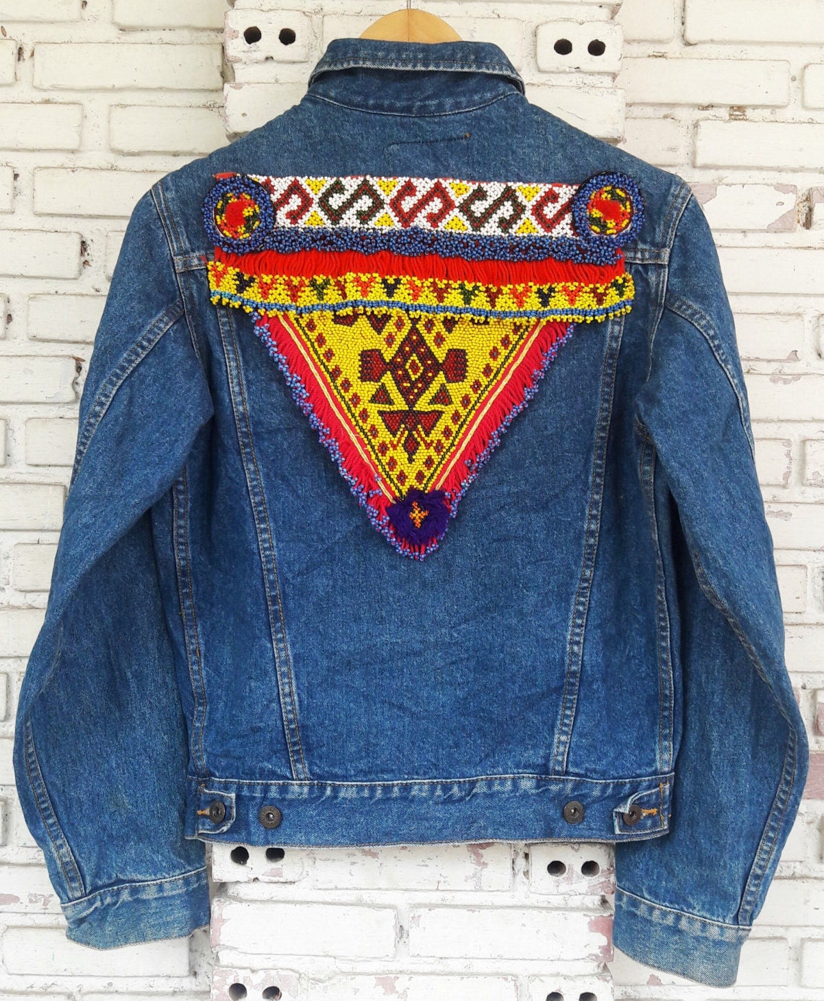 Tribal Denim Jacket / Hand-Reworked Vintage Jean Jacket with