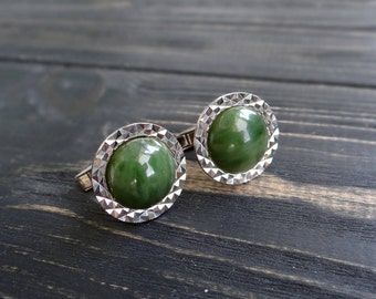 Green jade jewelry cufflinks father/of/the bride cufflinks gifts/for/dad natural gemstone jewelry men birthday gift stainless steel greenery