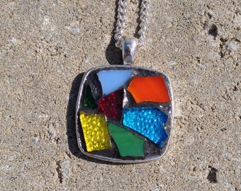 Rainbow Pendant Necklace Stained Glass Pendant Mosaic Rainbow Necklace Multicolored Mosaic Necklace Pendant Rainbow Stained Glass Jewelry
