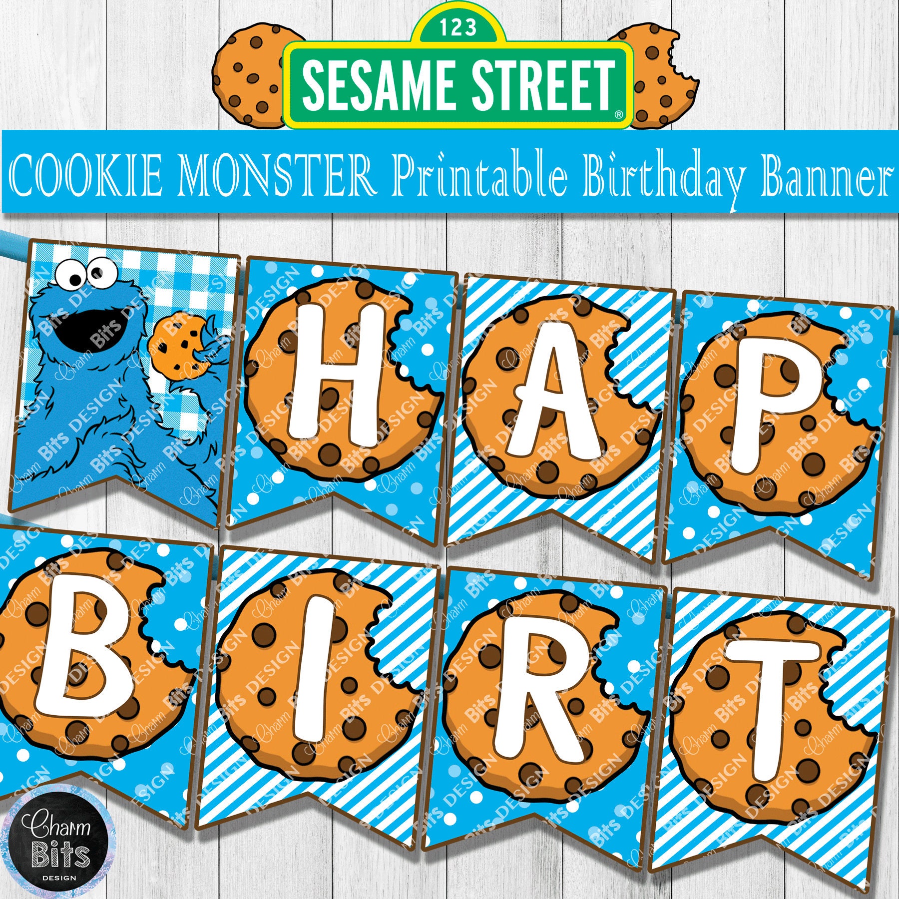 COOKIE MONSTER Birthday Banner Cookie Monster 1st Birthday