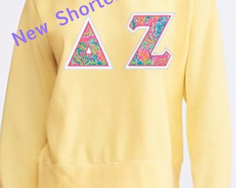 Shorter style "Ladies" Comfort Colors Sweatshirt with Lilly Pulitzer GREEK LETTER Appliqué - Stitched Letters!