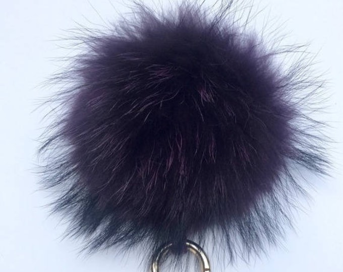 Pom-pom bag charm, fur pom pon keychain purse pendant in deep purple