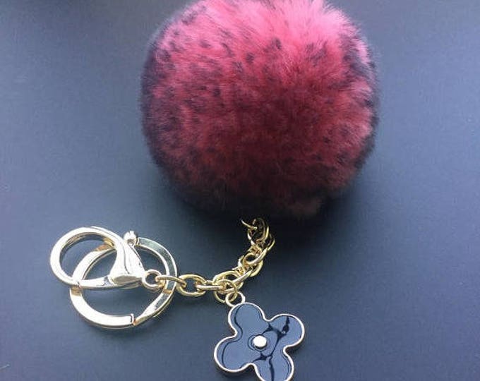 Pink Black Frost Genuine Rabbit fluffy ball furkey fur ball pom pom keychain for car key ring Bag Pendant