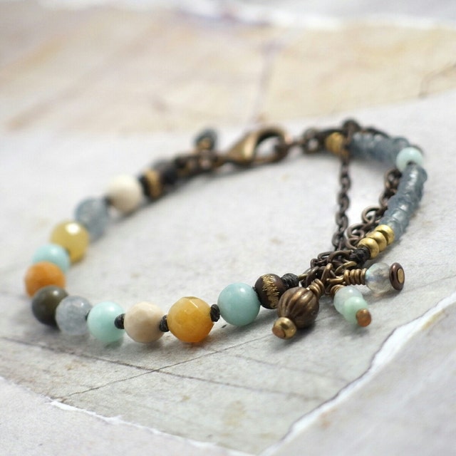 Rustic Gemstone Pearl Czech Glass & Chain by chickandcharming
